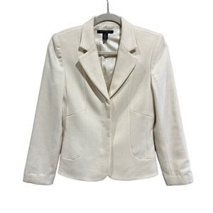 Kenneth Cole Womens Cream Blazer With Silver Shimmer Wool Blend Lined Size 4 VTG